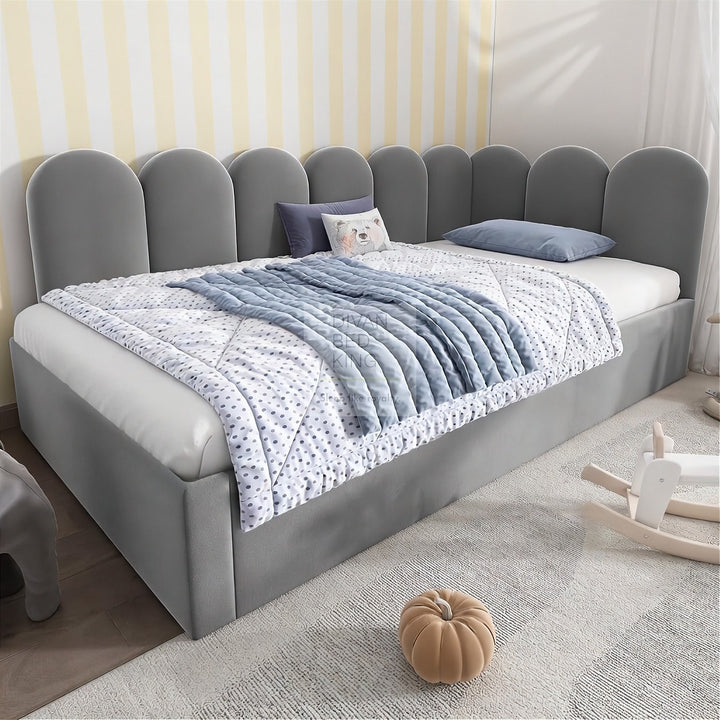 Novara Grey Plush Velvet Convertible Corner 3FT Single Daybed Sofa Bed Couch with Trundle