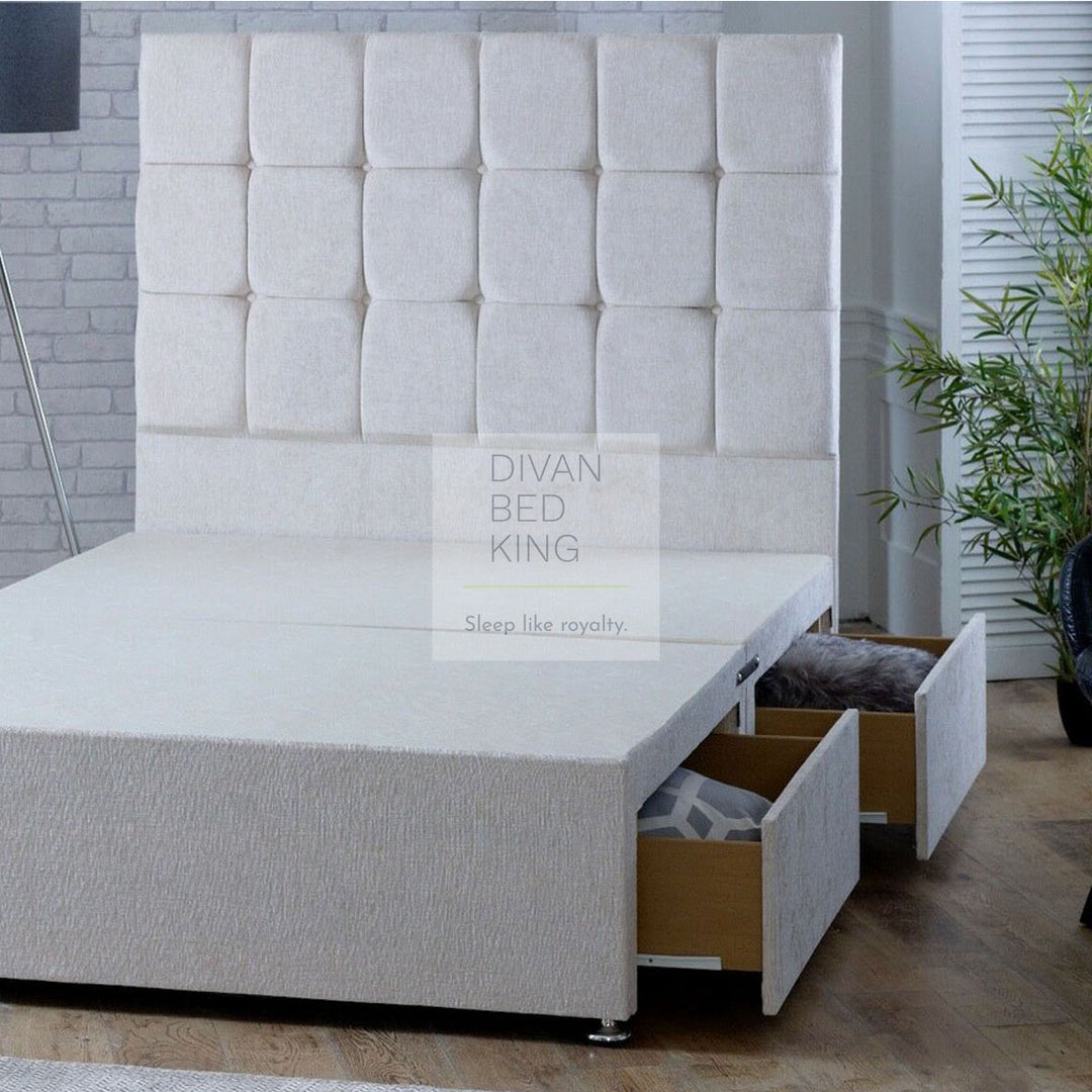 Hugo Cube Designer Divan Bed Base with Button Headboard