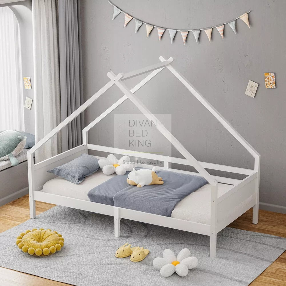 Contessa White Treehouse 3ft Single Bed Wooden with Canopy Kids Sleeper Pine House Low Childs