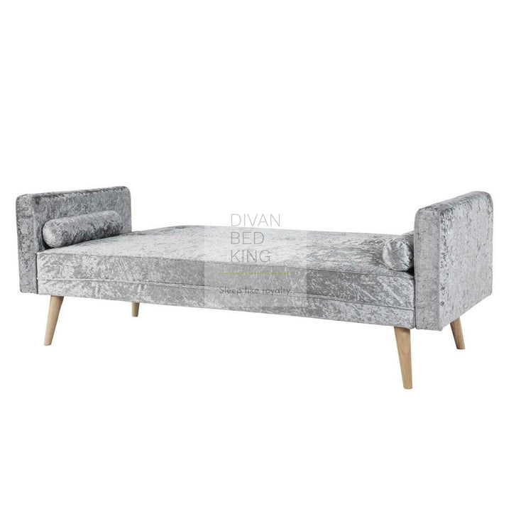 Amos Silver Crushed Velvet 3 Seater Sofa Bed Couch with Pillows