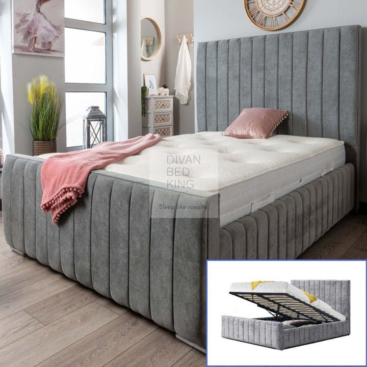 Cathirin Grey Velvet Ottoman Storage Bed Frame