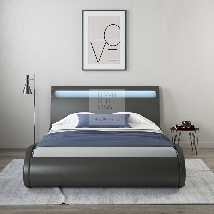 Volo High Headboard LED Italian Modern Black Leather Bed