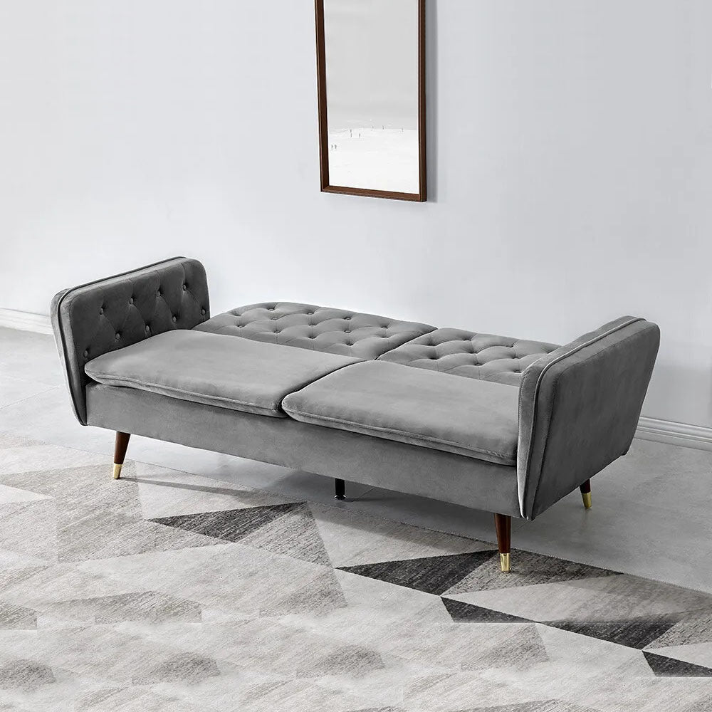 Regine Grey Plush Velvet 3 Seater Sofa Bed