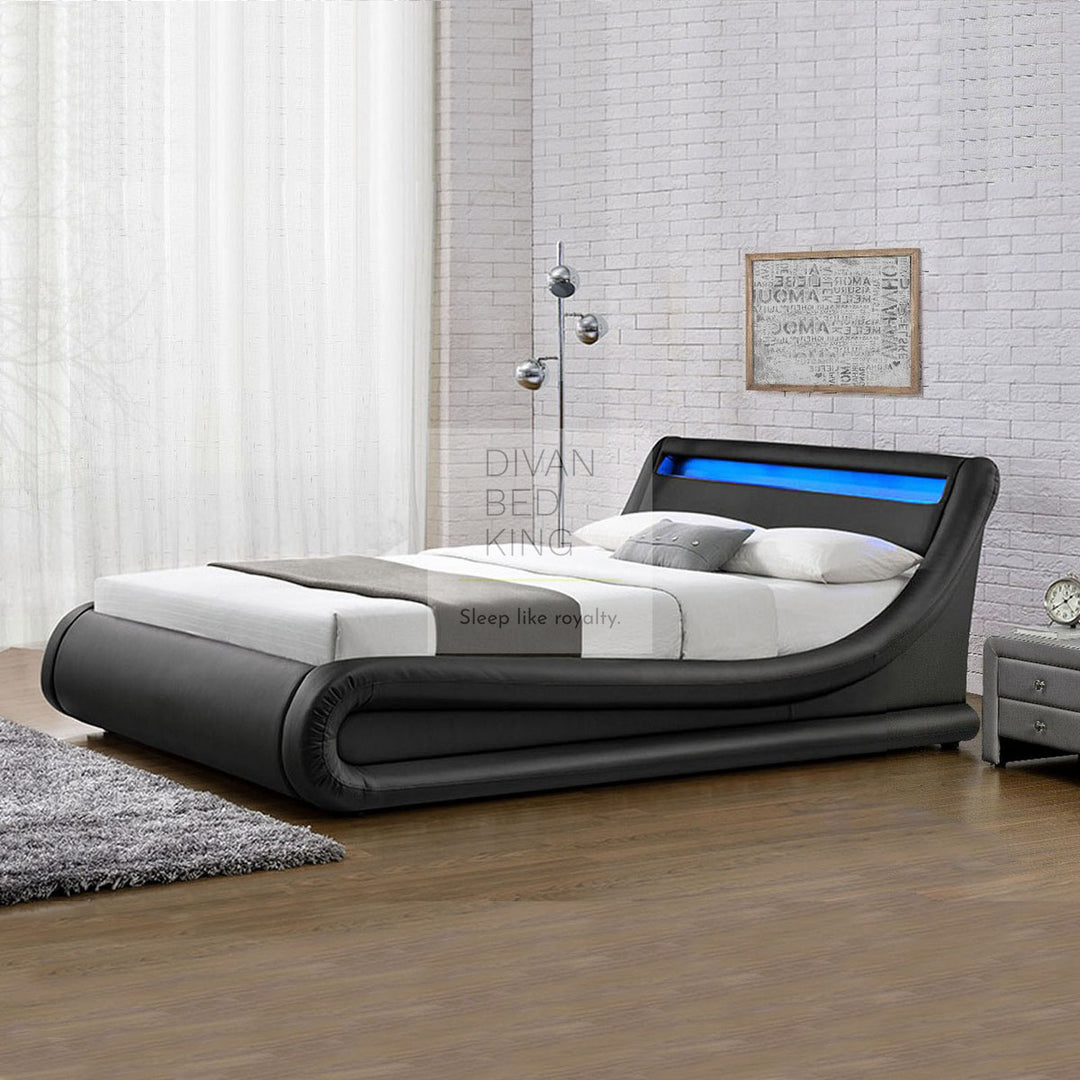 Volo LED Modern Black Leather Ottoman Storage Bed