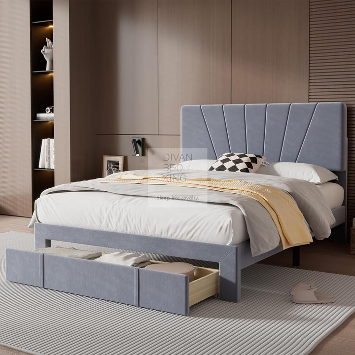 Palmiro Grey Plush Velvet Storage Bed with Large Drawer and Adjustable Headboard