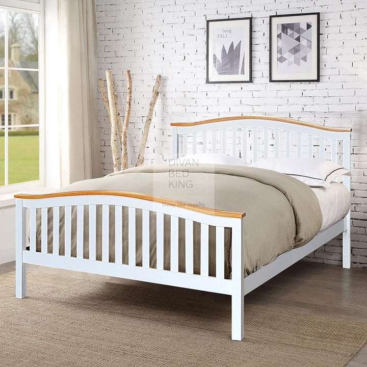 Wadsworth White and Oak Wooden Bed with Drawer Options