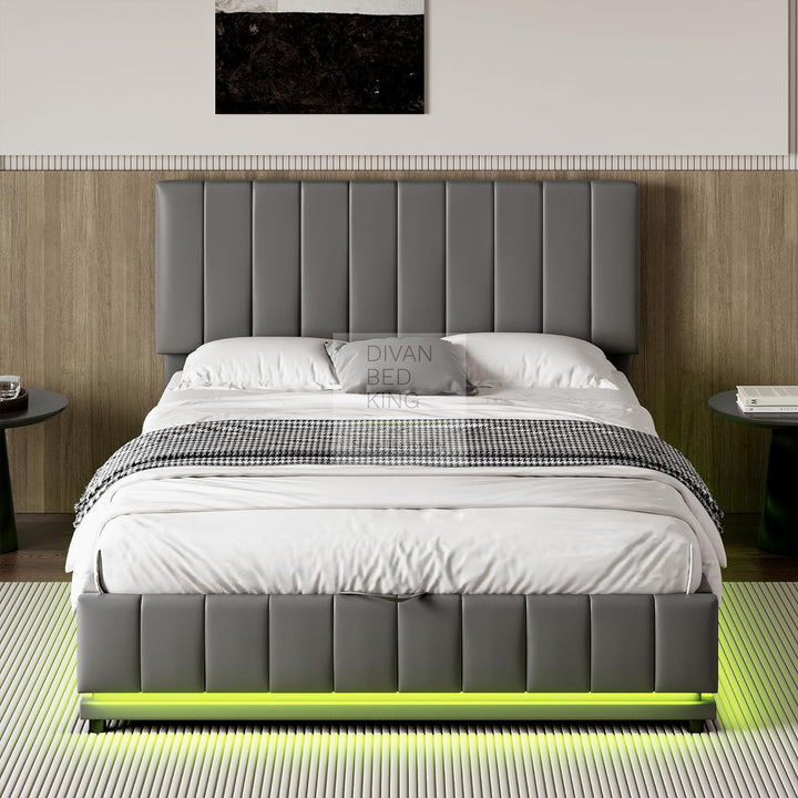 Giuliana Black Leather LED Ottoman Storage Bed Frame