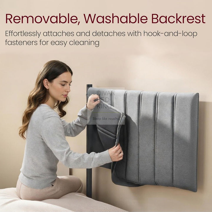 Schwartz Heavy Duty Grey Cotton Ottoman Storage Bed with Headboard and Removable Covers