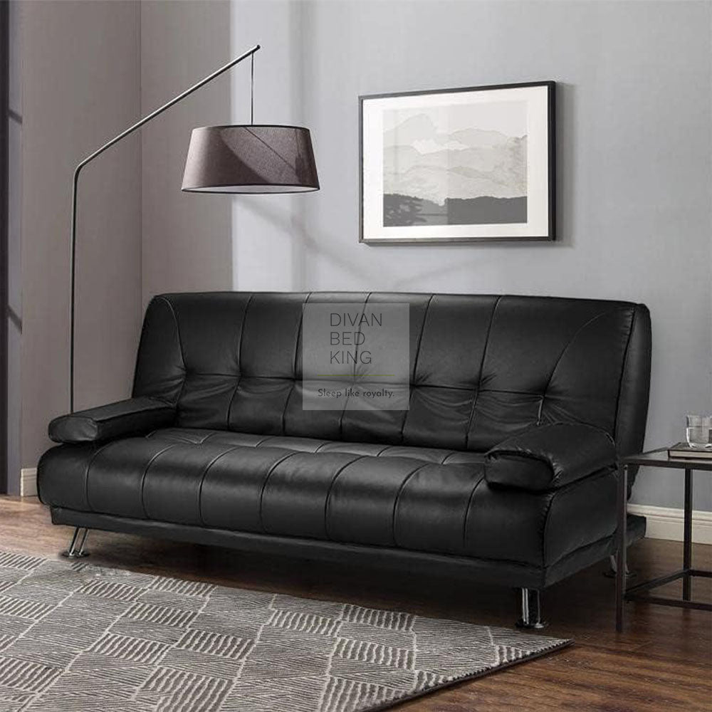 Francesca Black Faux Leather 3 Seater Sofa Bed