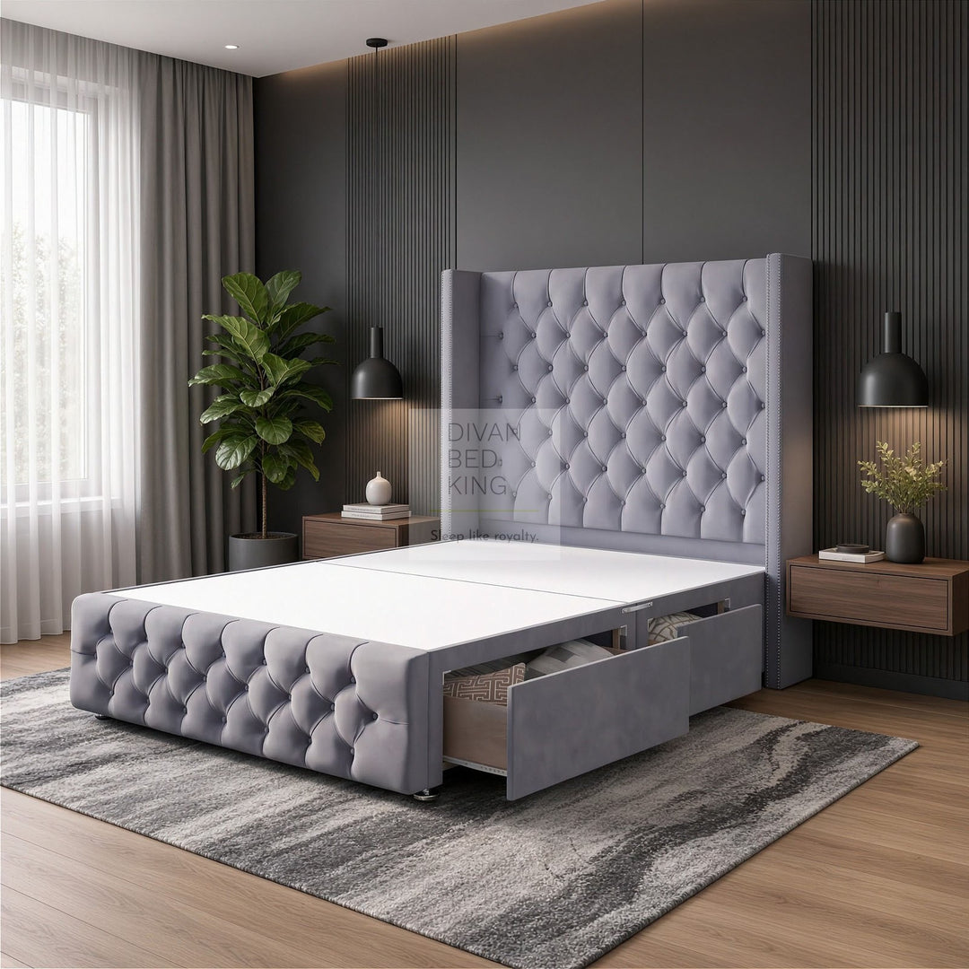 Animone Winged Divan Bed Set With Luxury Headboard and Footboard