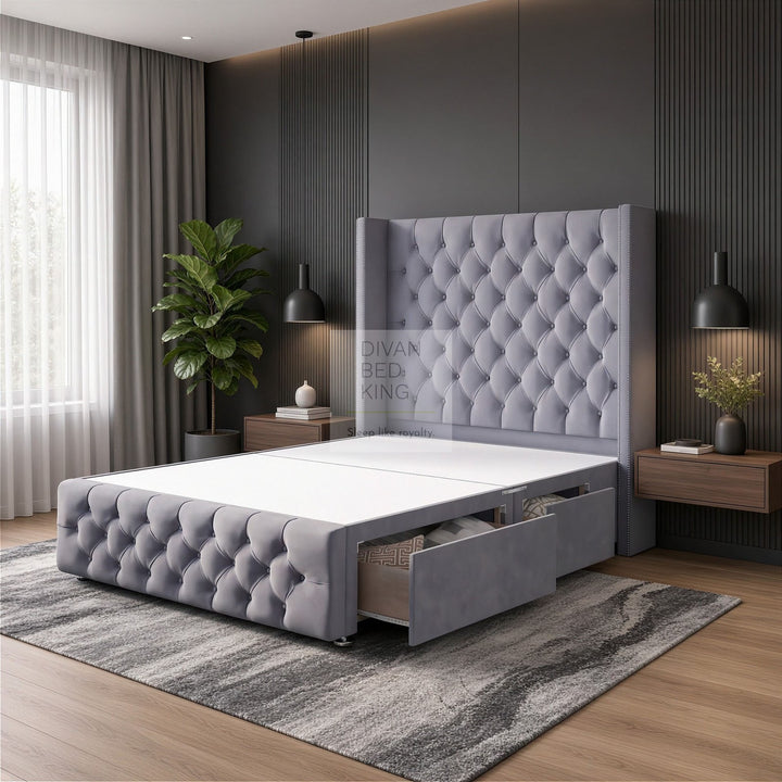 Animone Winged Divan Bed Set With Luxury Headboard and Footboard
