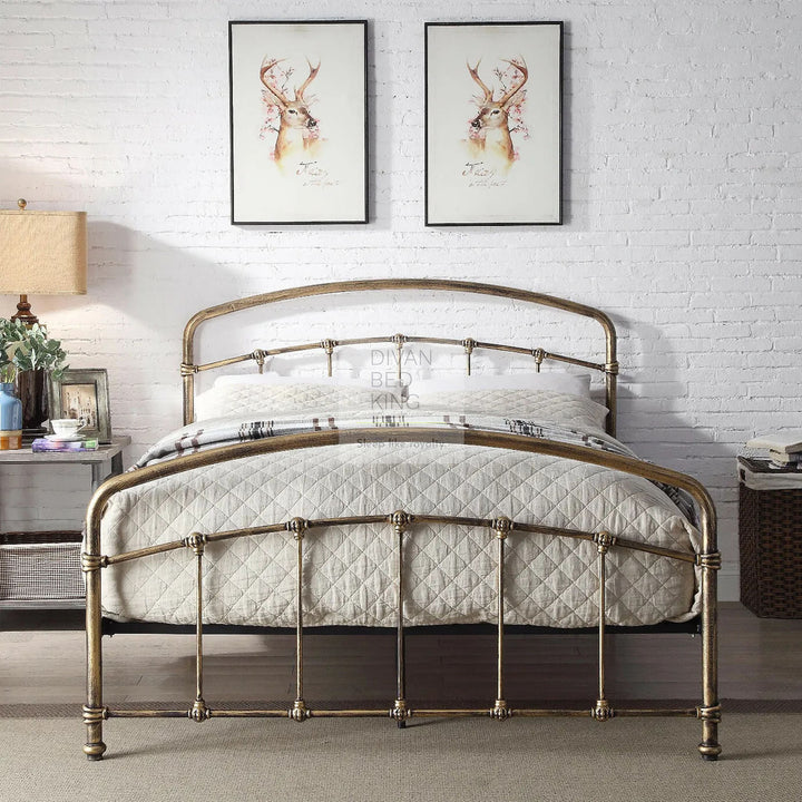 Julian Antique Brass Copper Curved Metal Hospital Style Bed Frame