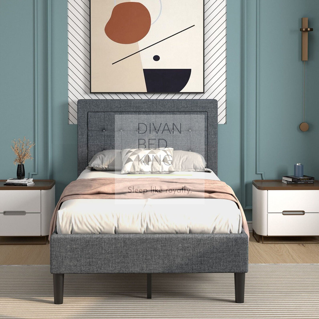 Chelsea 3ft Single Grey Cotton Bed with Buttoned Headboard