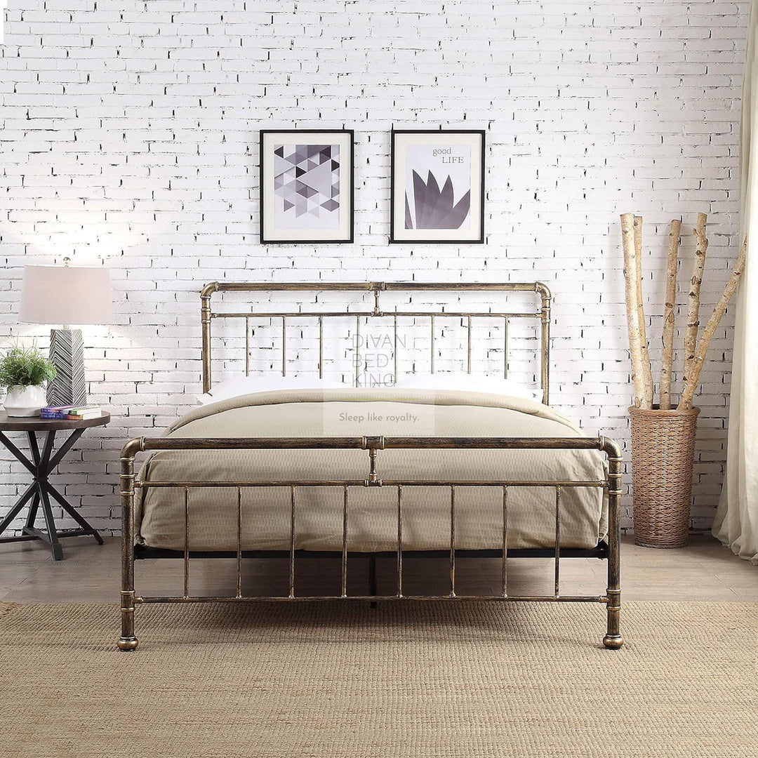 Silas Antique Brass Metal Hospital Style Bed Frame