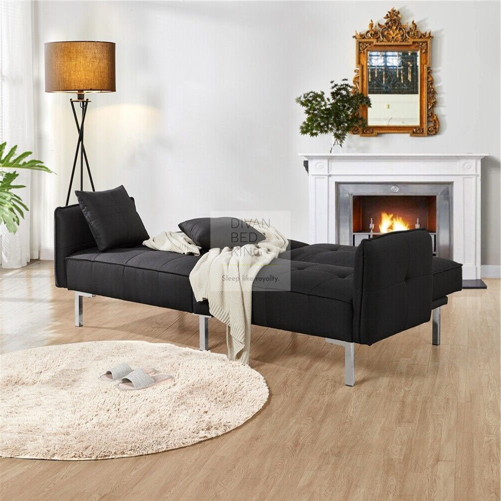 Ludovic Black Cotton 3 Seater Sofa Bed with Removeable Armrests