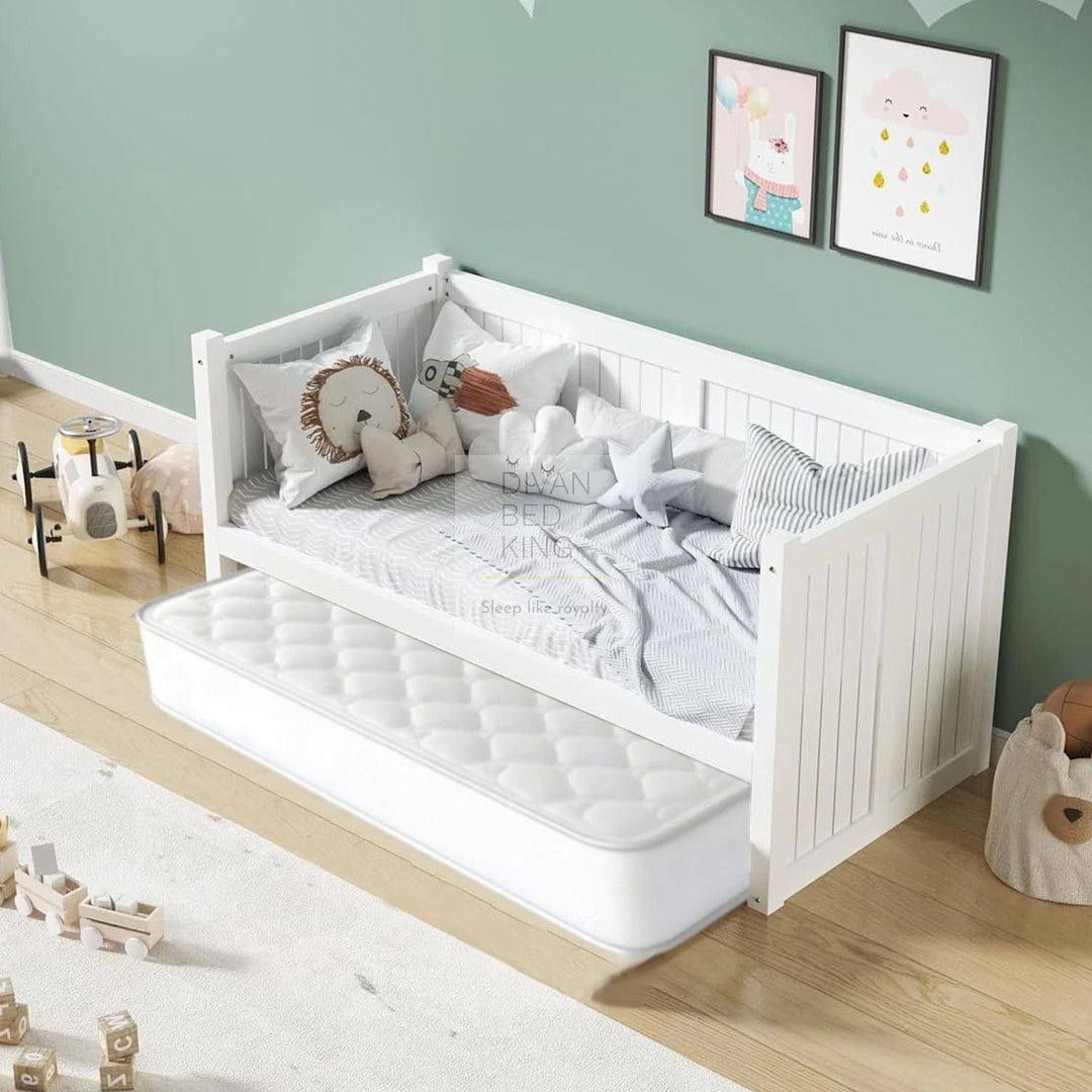 Memphis White Wooden 3ft Single Bed with Trundle Child Kids Day Bed Guest Bed