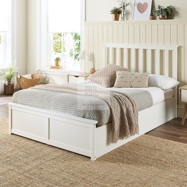 Laycroft White Wooden Ottoman Storage Bed with Headboard