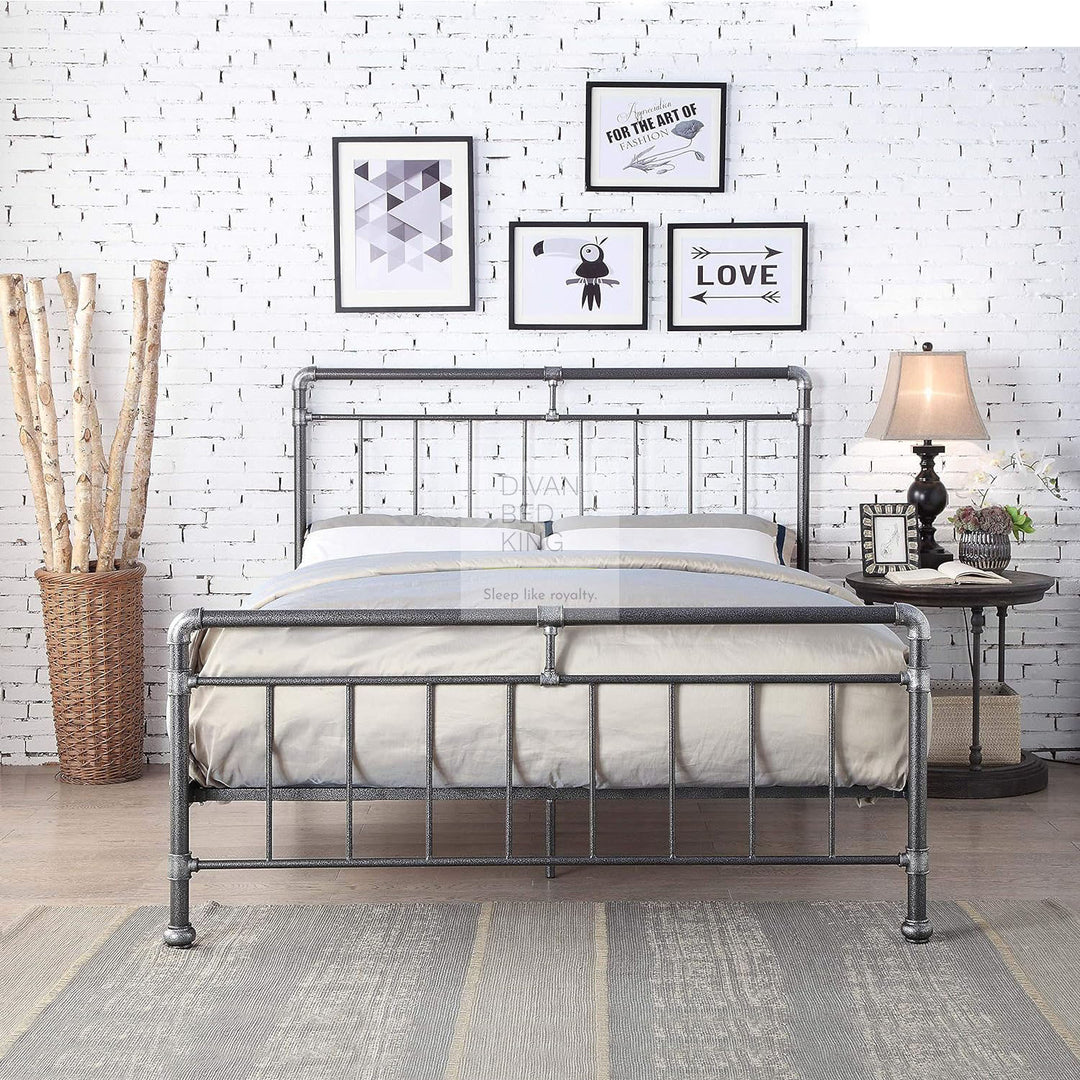 Silas Steel Grey Metal Hospital Vintage Rustic Style Bed Frame