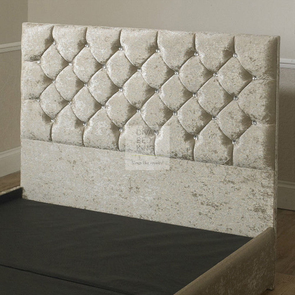 Clara Chesterfield Design Cream Crushed Velvet Floor Standing Divan Bed Headboard