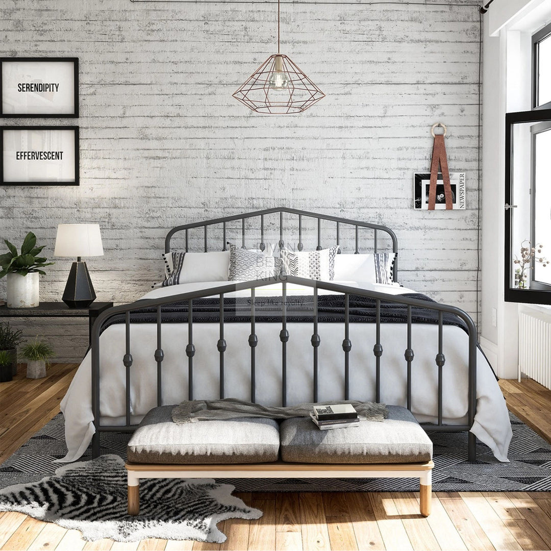 Gatsby Tall Headboard Adjustable Height Grey Metal Bed Frame