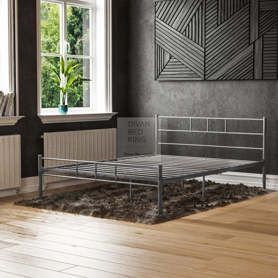 Grey metal bed frame discount