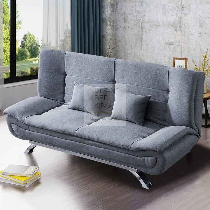 Bryson Grey Linen 3 Seater Sofa Bed with Chrome Legs & Matching Pillows