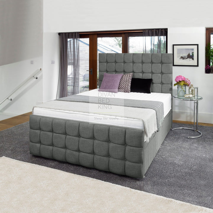 Aria Cube Luxury Ottoman Divan with Floorstanding Headboard and Footboard