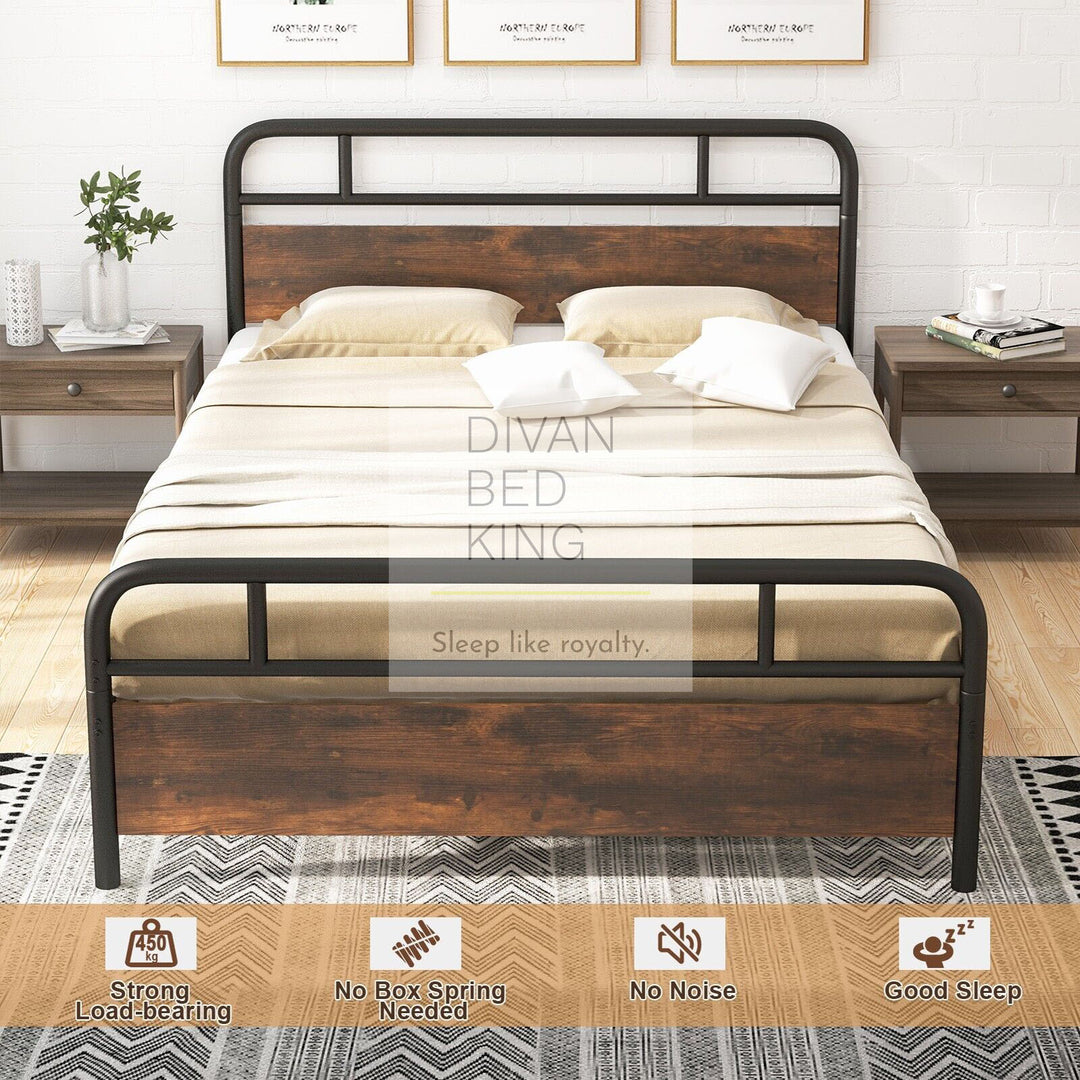 Ryker Black Metal Bed Frame with Wooden Headboard & Footboard