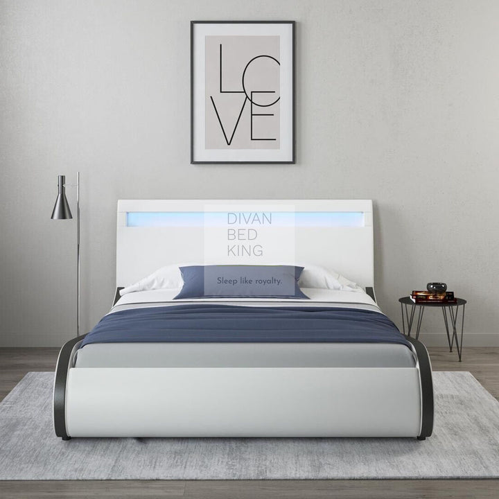 Volo High Headboard LED Italian Modern White Leather Bed