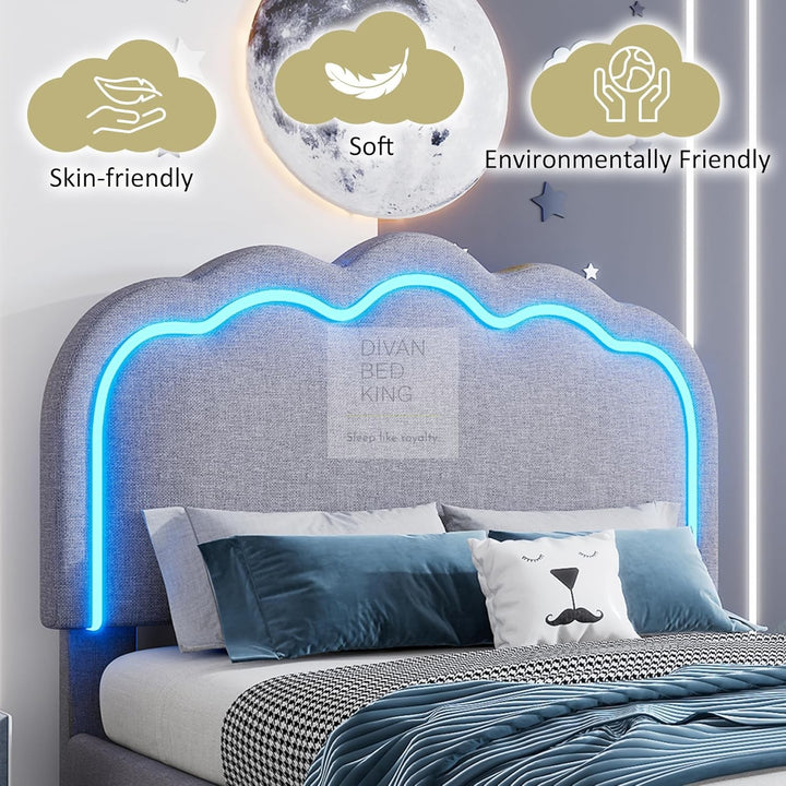 Cloudy Grey Smart LED Kids Bed 3ft Single with Adjustable Headboard