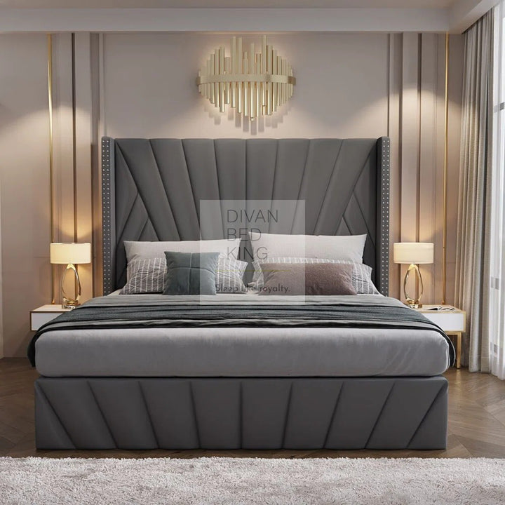 Veneto Grey Luxury Upholstered Headboard Ottoman Storage Bed