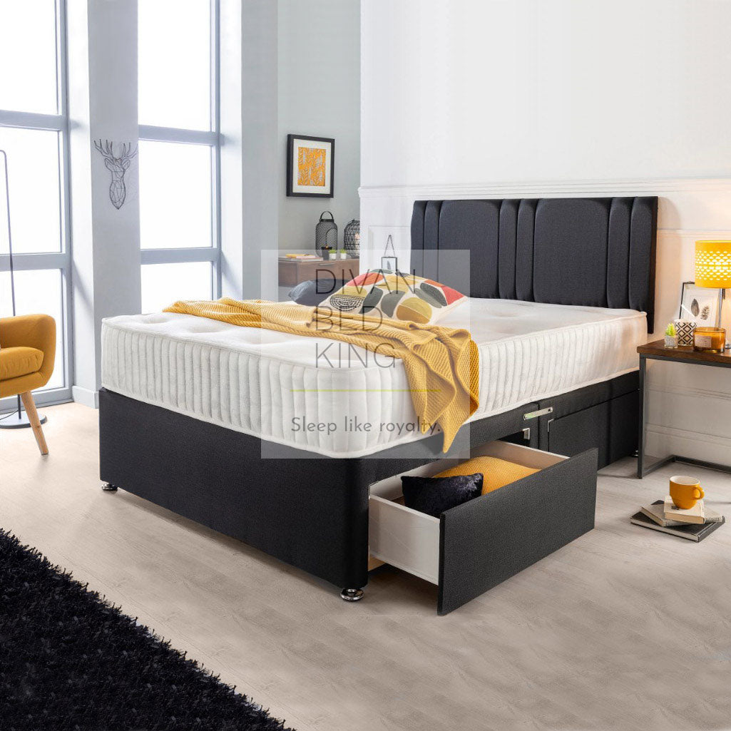 Klara Fabric Modern Drawers Storage Divan Bed with Free Headboard