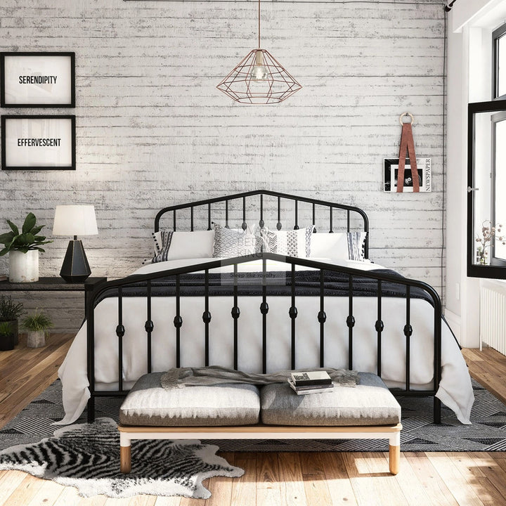 Gatsby Tall Headboard Adjustable Height Black Metal Bed Frame