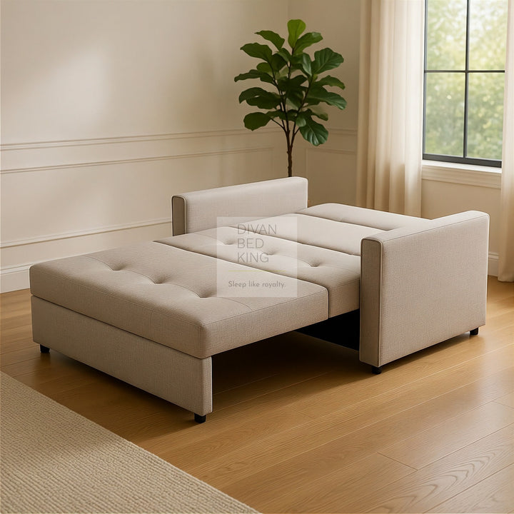 Salerno Light Grey Cotton 3 in 1 Sofa Bed 2 Seater with Storage