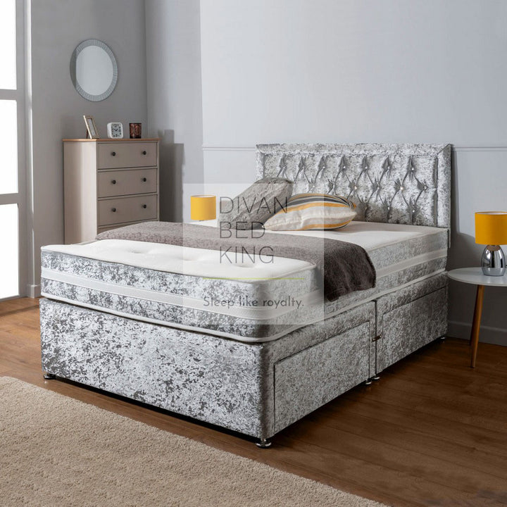 Rayshon Crushed Velvet Divan Bed with Button Headboard