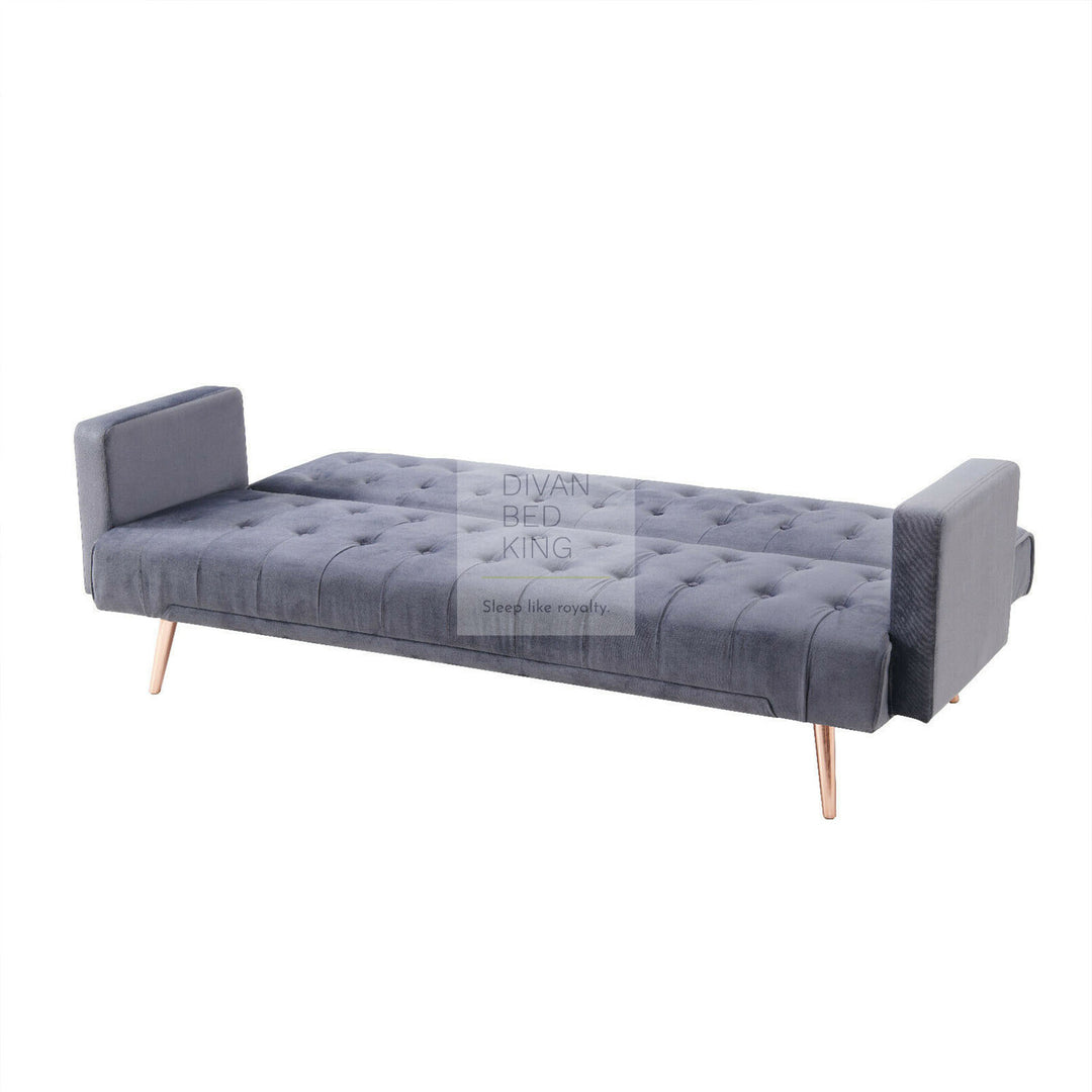 Solera Grey Plush Velvet Sofa Bed with Rose Gold Legs