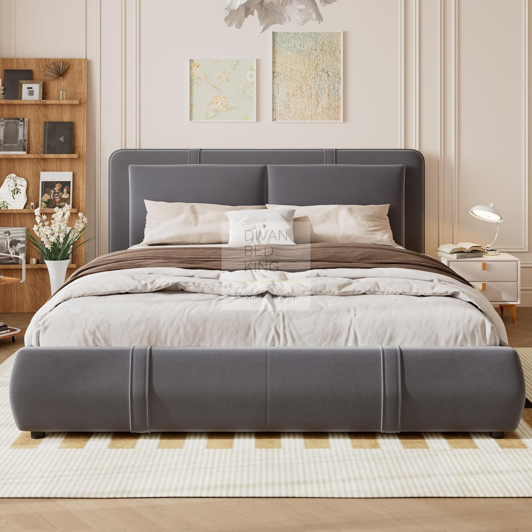 Oppia Nuova Grey Brushed Cotton Ottoman Storage Bed with Large Padded Removeable Headrests