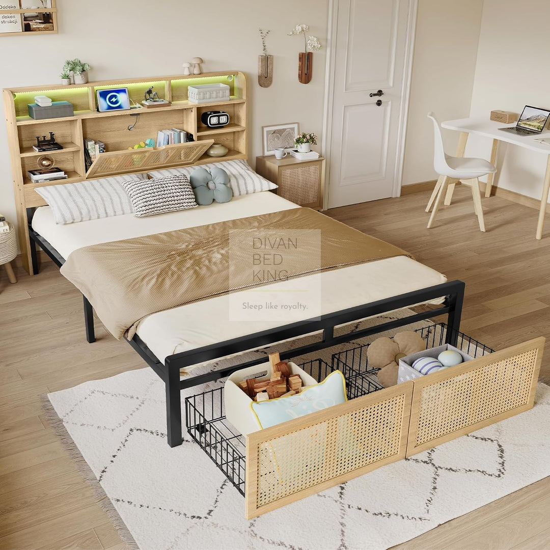 Karisma Solid Wooden Bed with Shelves with Drawer Storage Footend