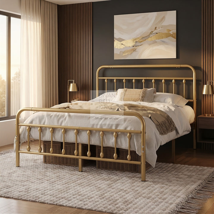 Victorian Antique Gold Metal Hospital Vintage Style Bed Frame