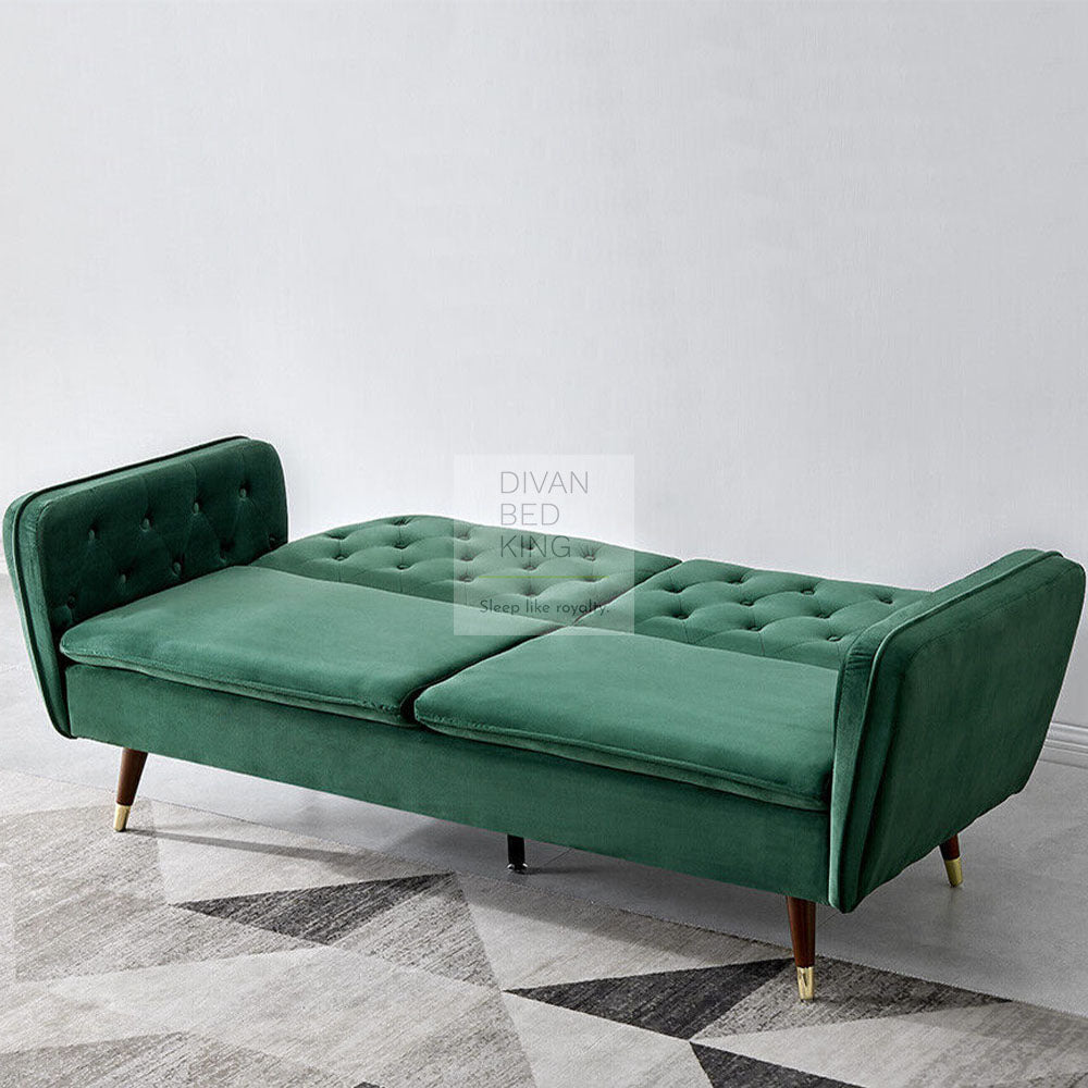 Regine Green Plush Velvet 3 Seater Sofa Bed