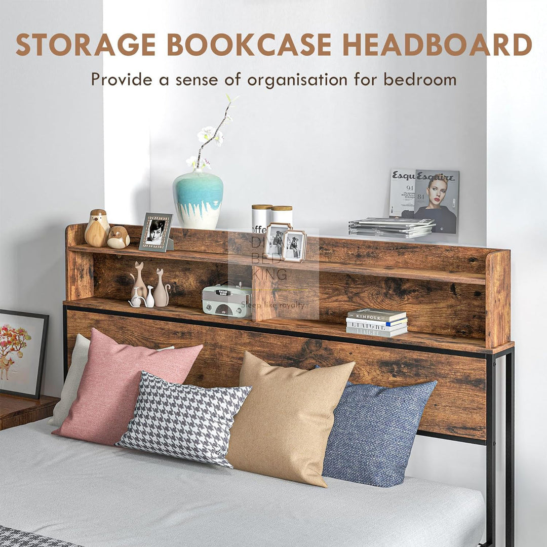 Metal Divan Henry Metal Divan Bed with Headboard Storage, Shelves & Optional Drawe ...