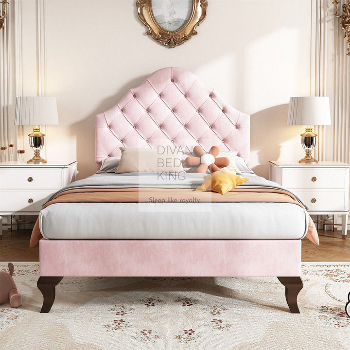 Victorian Chesterfield Pink Plush Adjustable Bed Frame