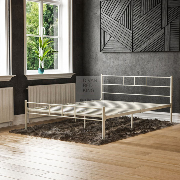 Dravos White Metal Bed Frame With Drawer Options