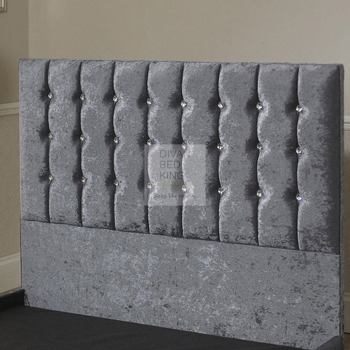 Karina Button Panel Design Grey Crushed Velvet Floor Standing Divan Bed Headboard