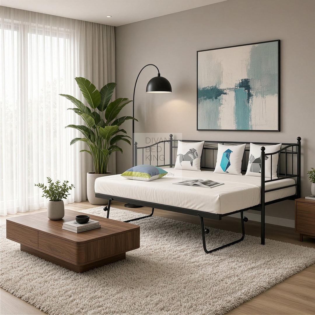 Amara Daybed Black Metal Day Bed with Trundle Option