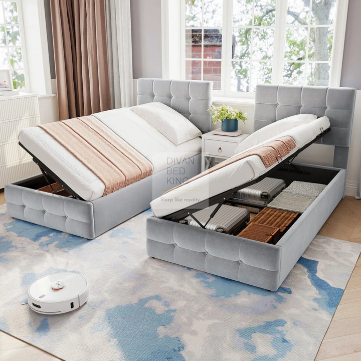 Contessa 2-in-1 Split & Link Side Lift Grey Velvet Ottoman Bed