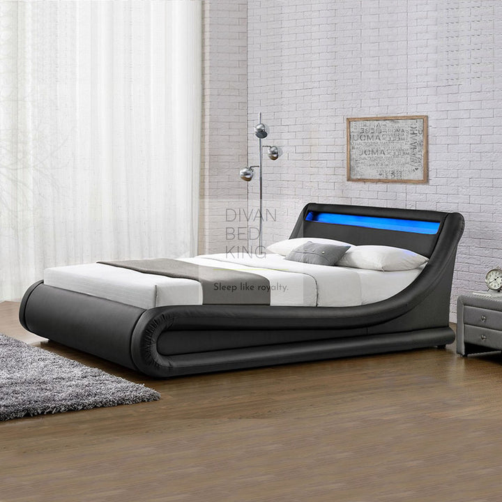 Volo LED Modern Black & White Leather Ottoman Storage Bed