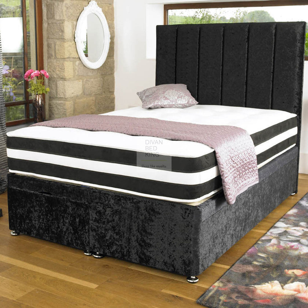 Jacob Luxury Ottoman Divan Bed with Stripe Floor Standing Headboard Option