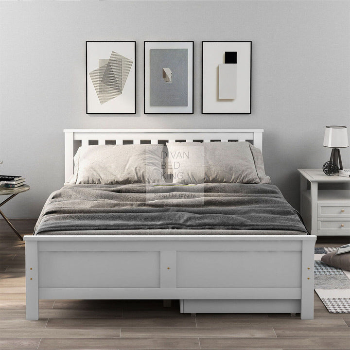 4ft6 Double Florissa White Wooden Bed Frame with 2 Drawers