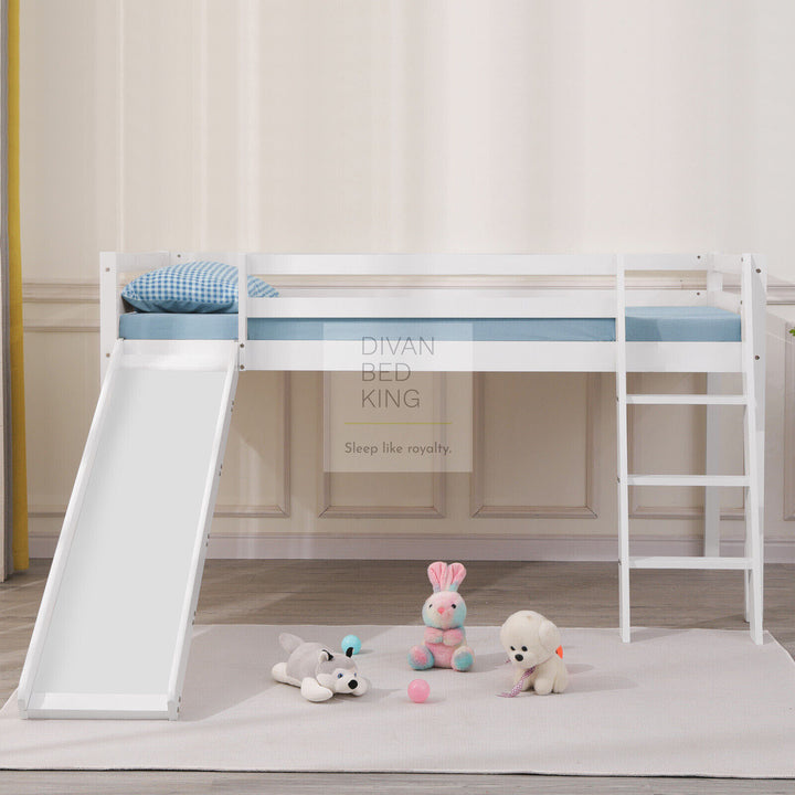 Timothy Slide Kids White Wooden Mid Sleeper Cabin Bunk Bed with Ladder